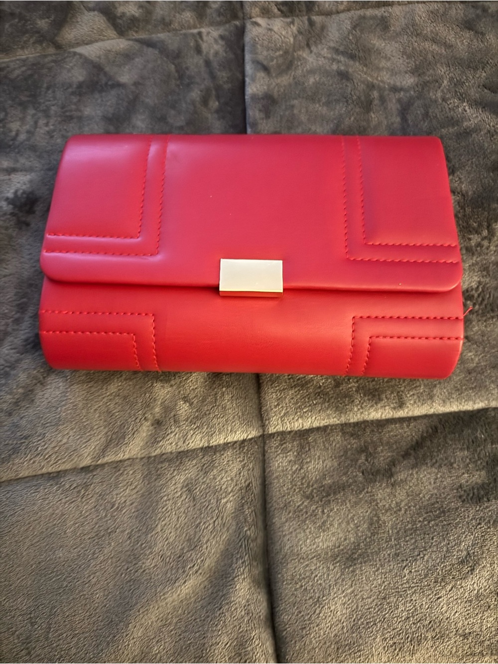 Red Quilted Clutch Handbag with Gold Accent